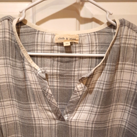 Cloth & Stone For Anthropology Gray Plaid Flannel Long Sleeve Blouse size XS - Picture 6 of 11
